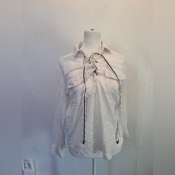 Rails Matea Lace Up Top Extra Small White Navy - Picture 2 of 3